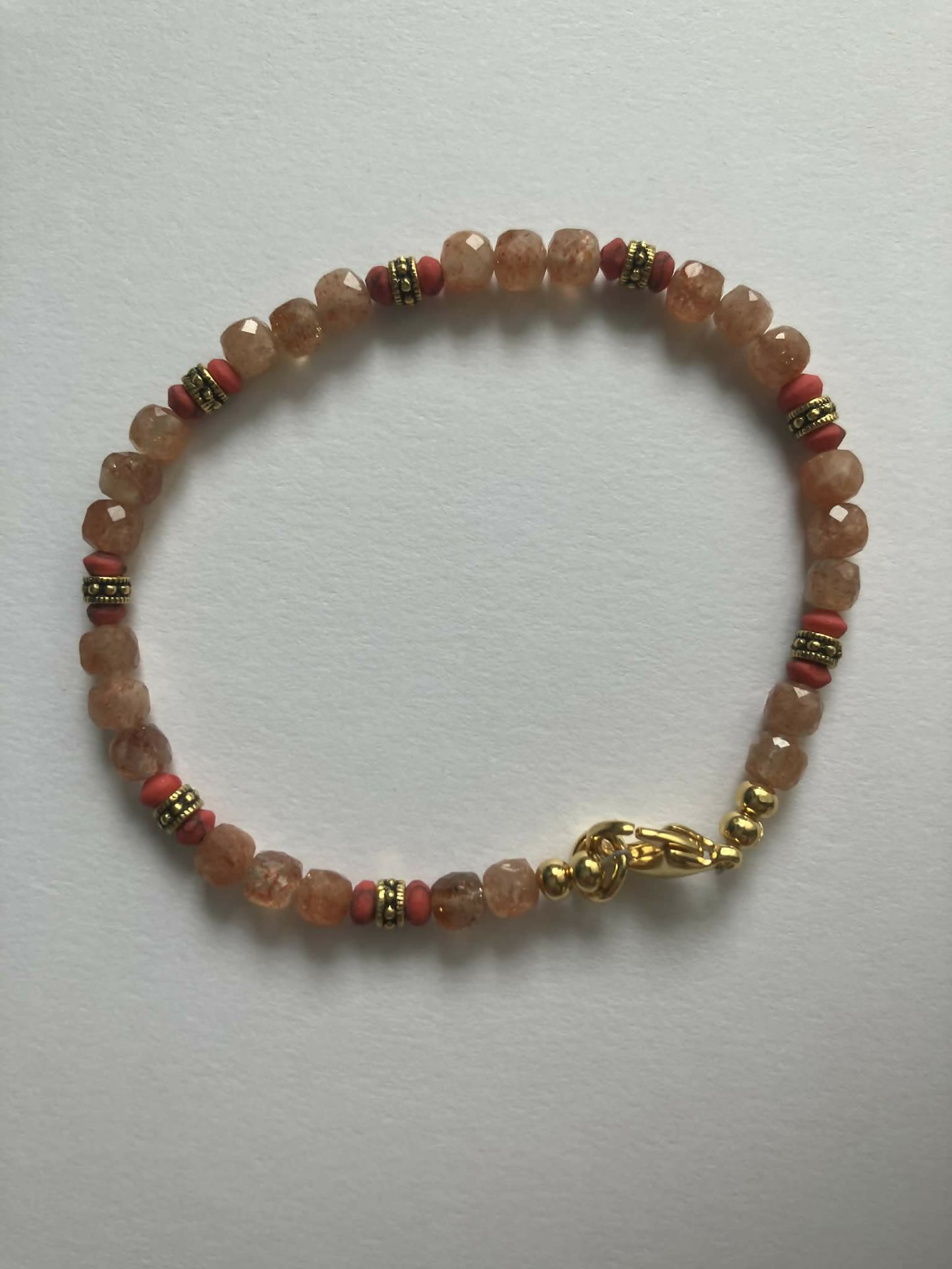 gemstone bracelet - sunstone, coral