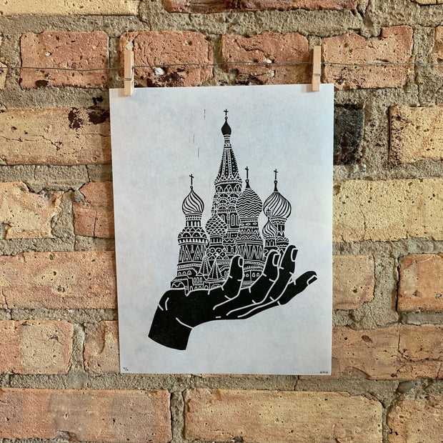 Saint Basil's Cathedral Hand | Cathedral of Vasily the Blessed | Handscape | Linocut Print | Wall Art