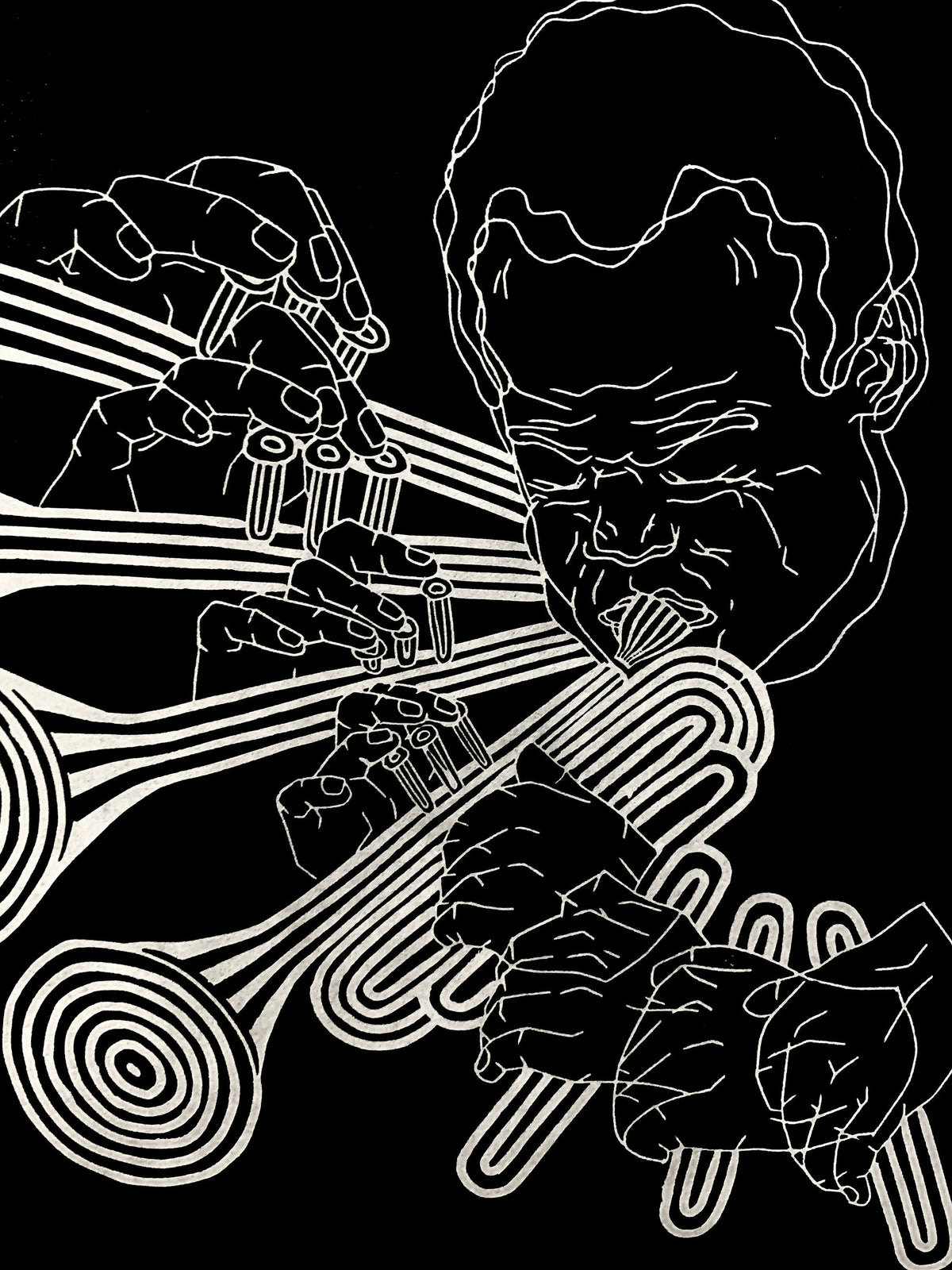 Miles Davis, 1969 | Jazz Trumpet | Linocut Print | Wall Art