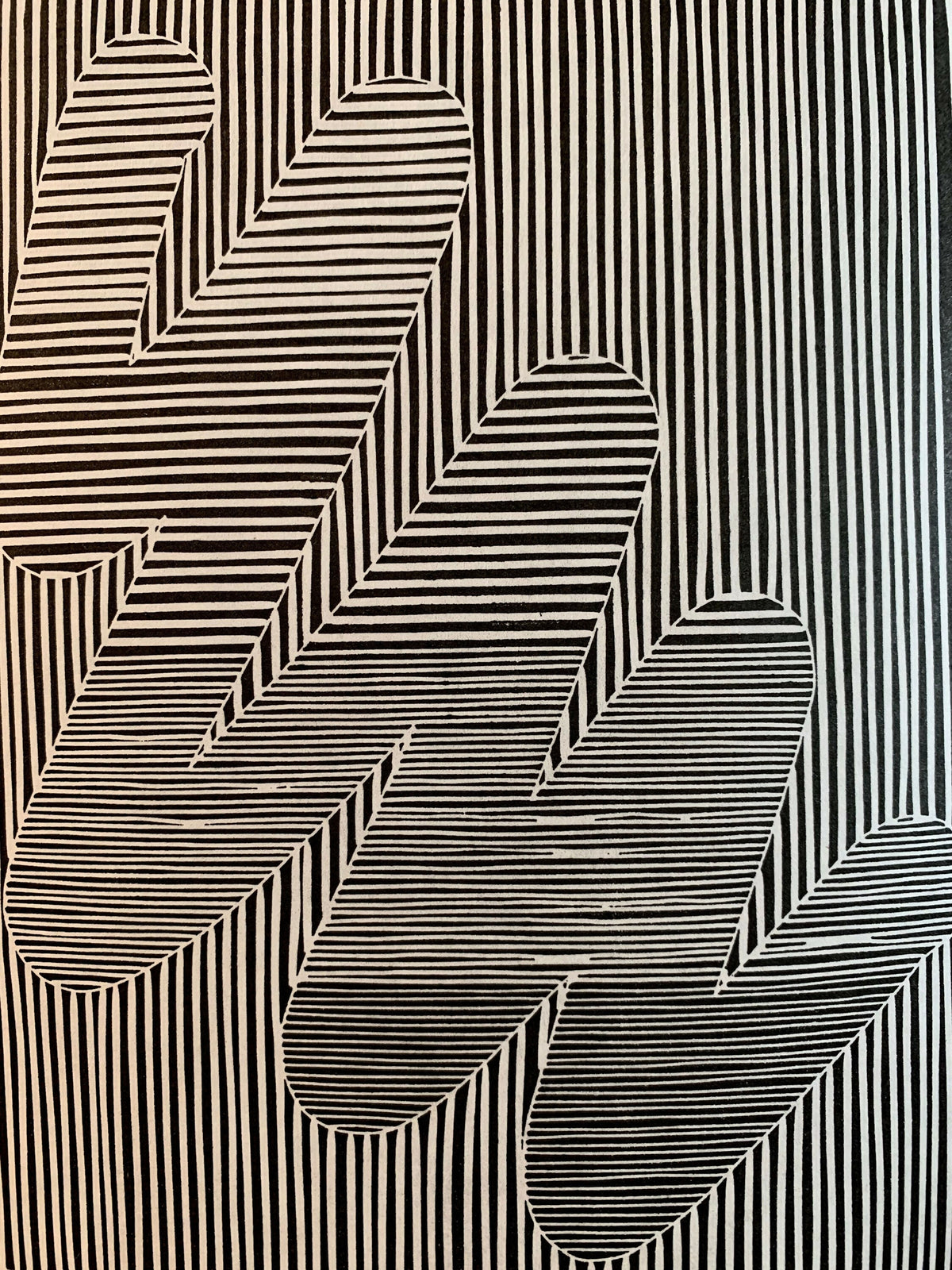 Round Brush / Moire 16 | Optical Illusion | Linocut Print | Wall Art