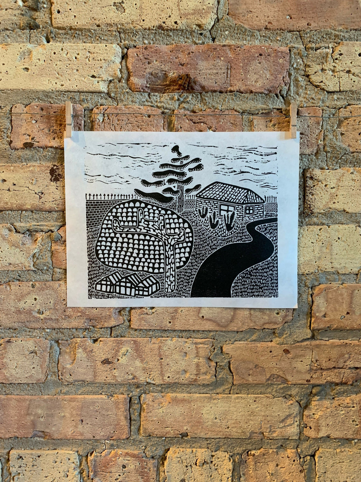 Two Trees | City Scenes | Landscape, Spring Tree, Graceland Cemetery, Chicago | Linocut Print | Wall Art