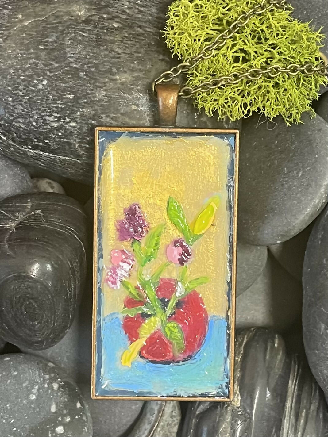 Flowers in a Red Vase Pendant