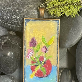 Flowers in a Red Vase Pendant