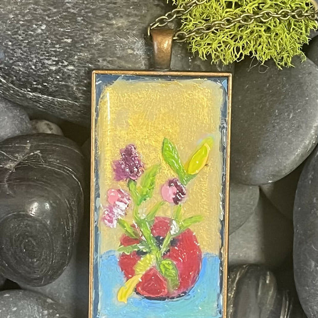 Flowers in a Red Vase Pendant