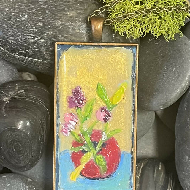 Flowers in a Red Vase Pendant