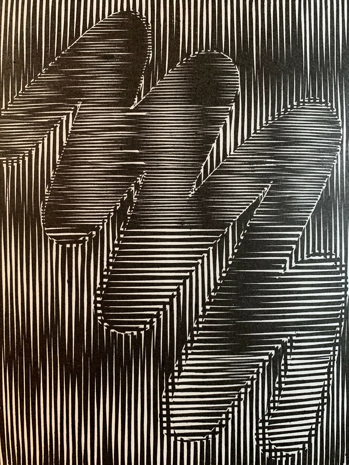 Round Brush / Moire 16 | Optical Illusion | Linocut Print | Wall Art