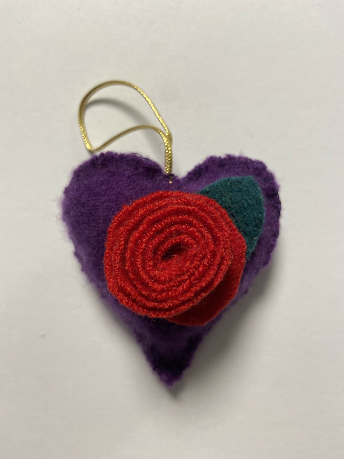 Heart Christmas Ornament Repurposed Sweater Felted Wool