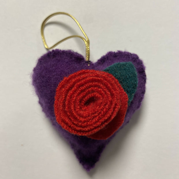 Heart Christmas Ornament Repurposed Sweater Felted Wool