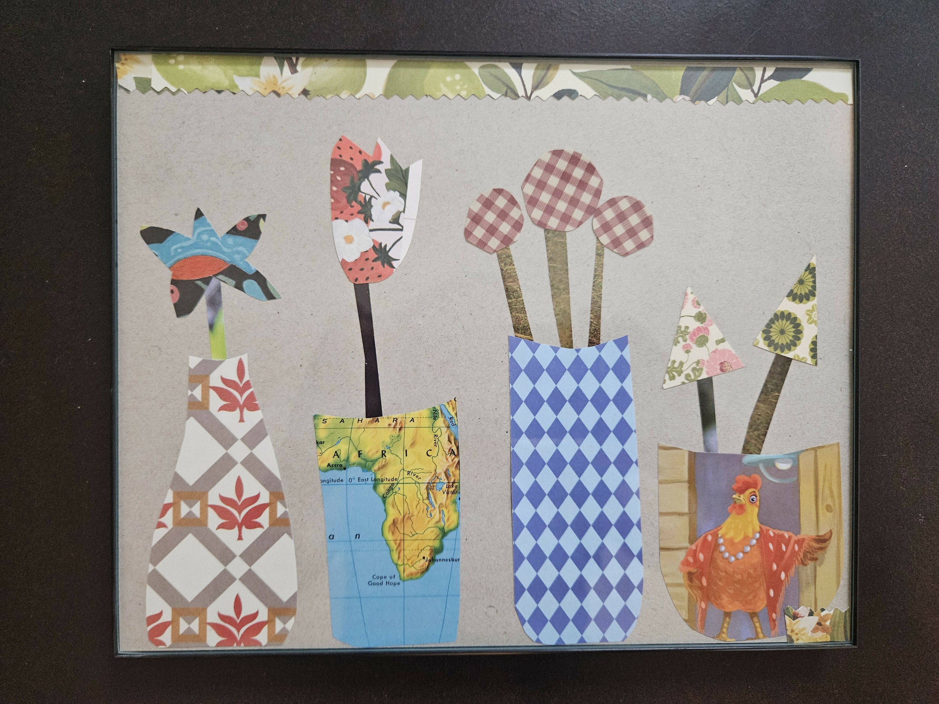 Paper Collage Flowers & Chicken
