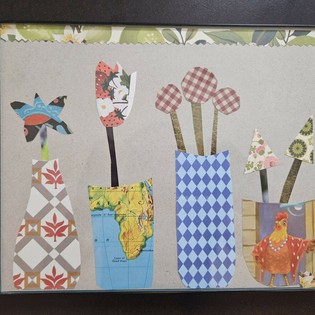 Paper Collage Flowers & Chicken