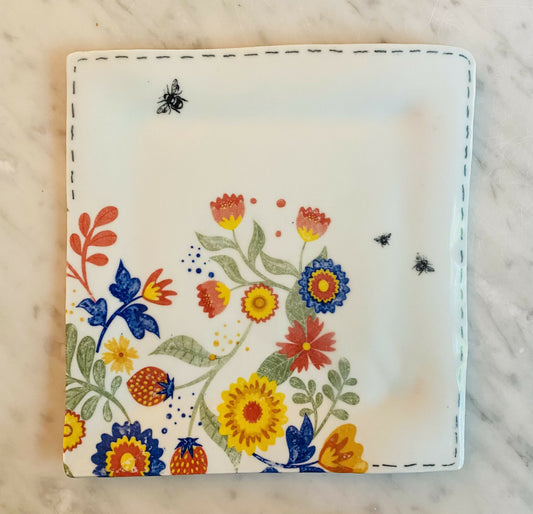 Square plate-lg floral