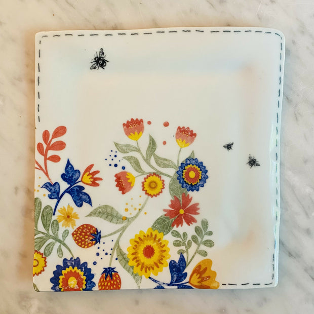 Square plate-lg floral