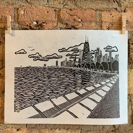 Lake Shore Drive 04 | Navy Pier / North Ave Beach | Linocut Print | Wall Art