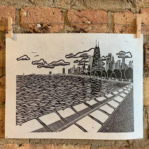 Lake Shore Drive 04 | Navy Pier / North Ave Beach | Linocut Print | Wall Art