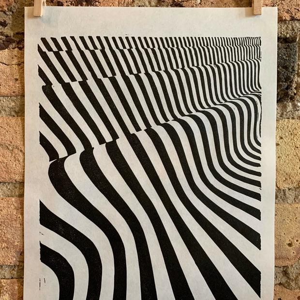Wave / Moire 07 | Linocut Print | Wall Art | Optical Illusion