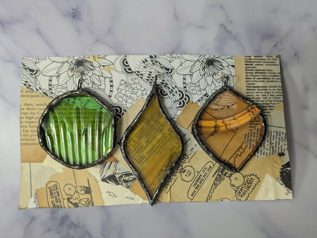 Recycled Stained Glass 3ct Ornament Set