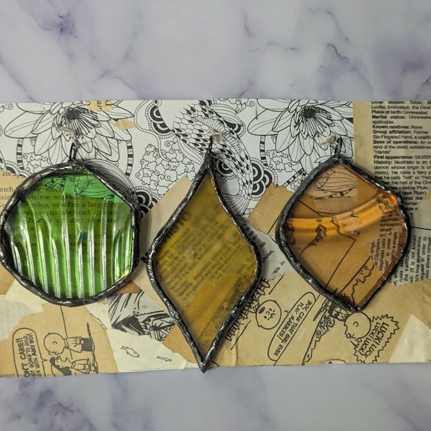 Recycled Stained Glass 3ct Ornament Set
