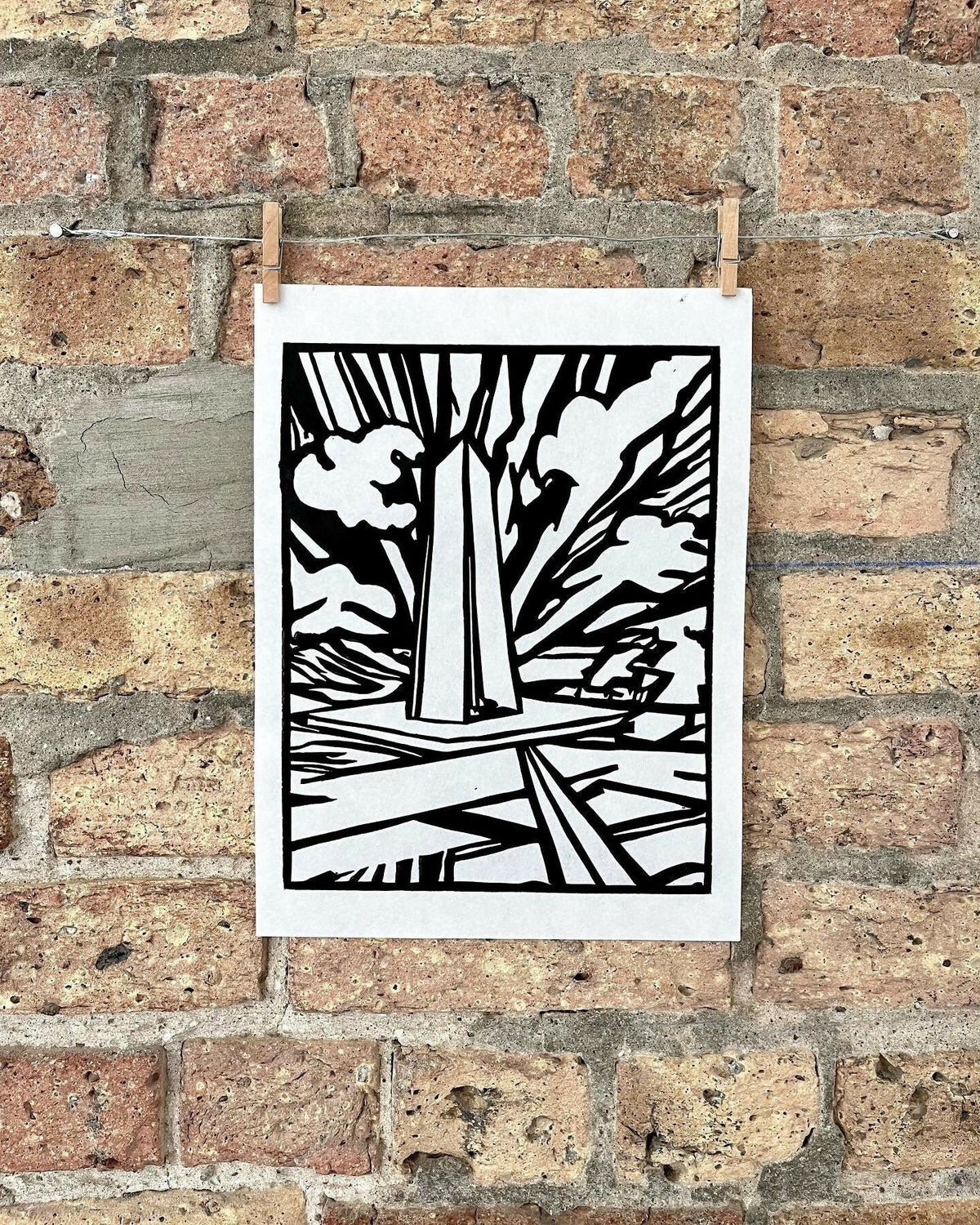 Lake Shore Drive 14 | Chevron Statue, Diversey Harbor | Lake Michigan | Chicago | Linocut Print | Wall Art