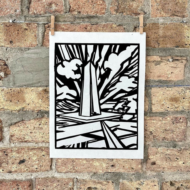 Lake Shore Drive 14 | Chevron Statue, Diversey Harbor | Lake Michigan | Chicago | Linocut Print | Wall Art
