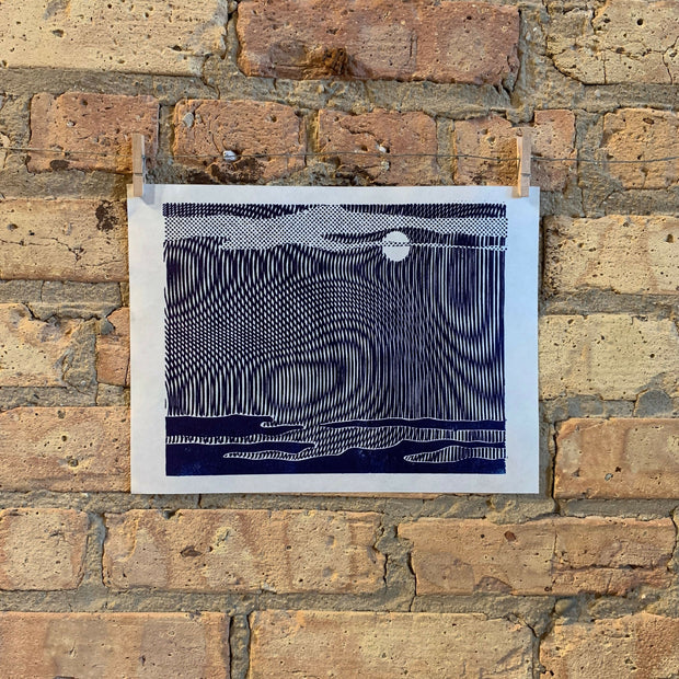 Rowlux Moonscape / Moire 12 | Seascape | Linocut Print | Wall Art