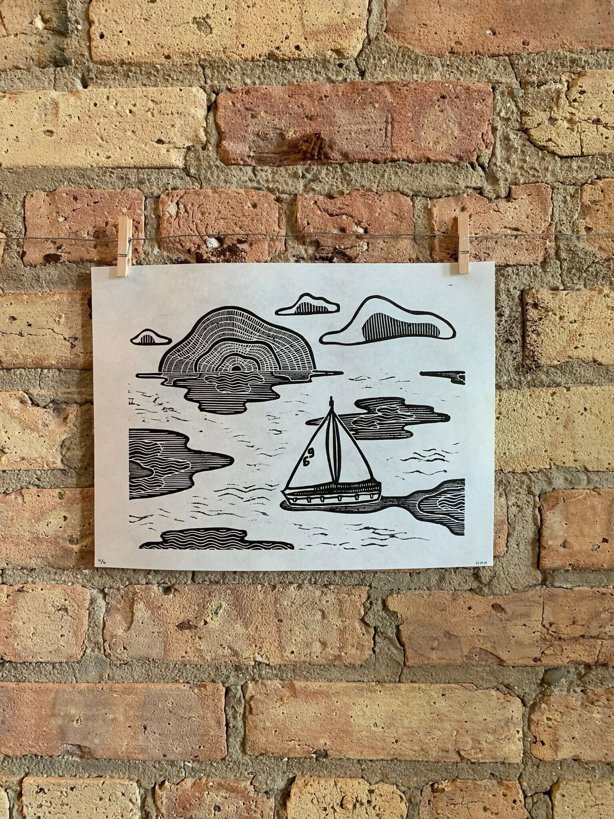 Lake Shore Drive 03 | Sailboat | Linocut Print | Wall Art