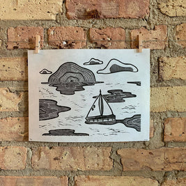 Lake Shore Drive 03 | Sailboat | Linocut Print | Wall Art