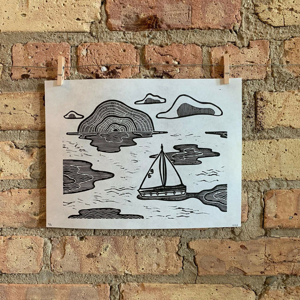 Lake Shore Drive 03 | Sailboat | Linocut Print | Wall Art