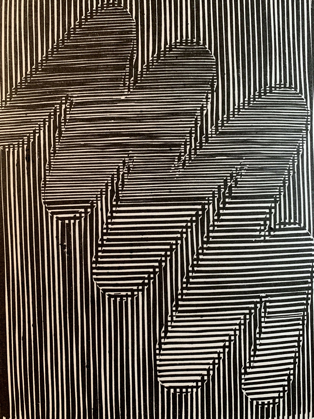 Round Brush / Moire 16 | Optical Illusion | Linocut Print | Wall Art