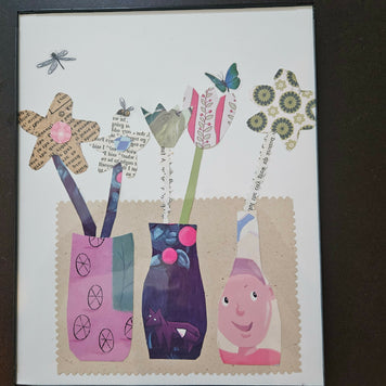 Paper Collage Flowers & Dragonfly