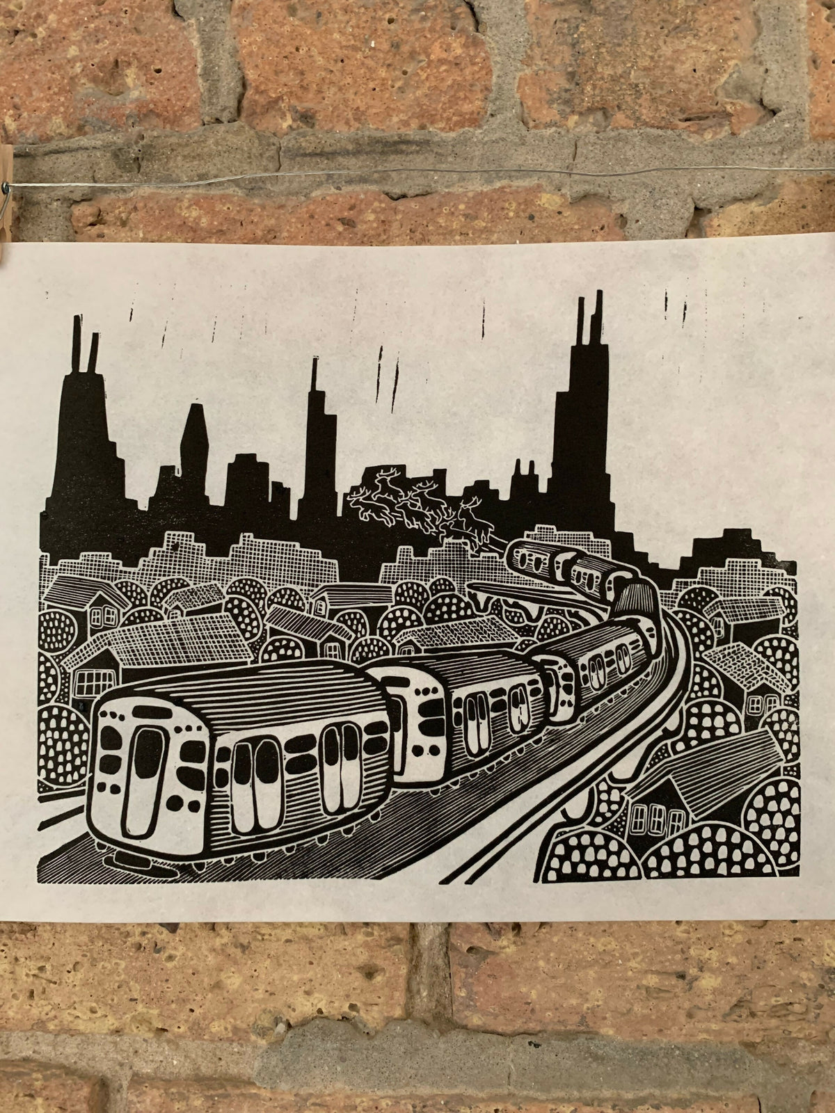 CTA Holiday Train | Chicago | Linocut Print | Wall Art