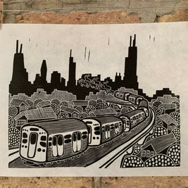 CTA Holiday Train | Chicago | Linocut Print | Wall Art