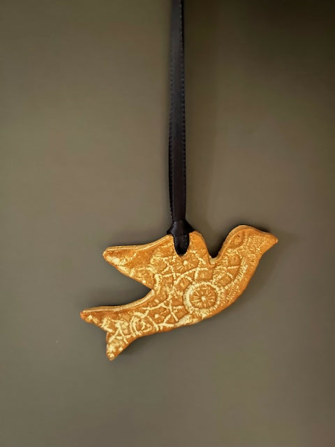 peace dove ornament - blue ribbon