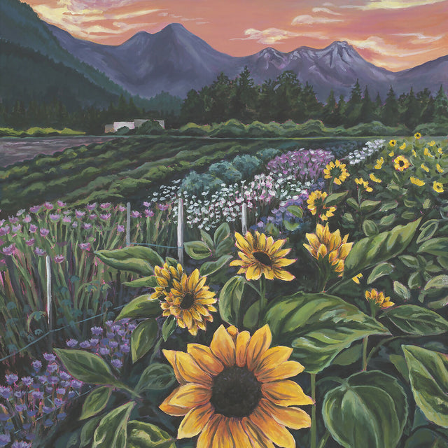 Farmwork at Sunset Hand Embellished Print on Stretched Canvas