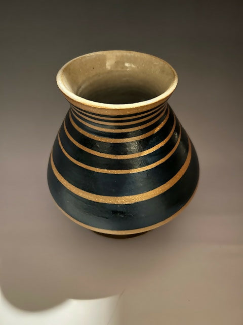 blue striped vase - top