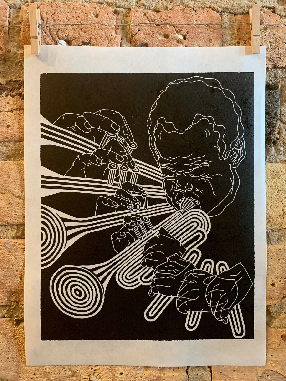 Miles Davis, 1969 | Jazz Trumpet | Linocut Print | Wall Art