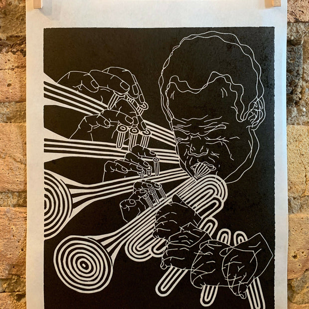 Miles Davis, 1969 | Jazz Trumpet | Linocut Print | Wall Art