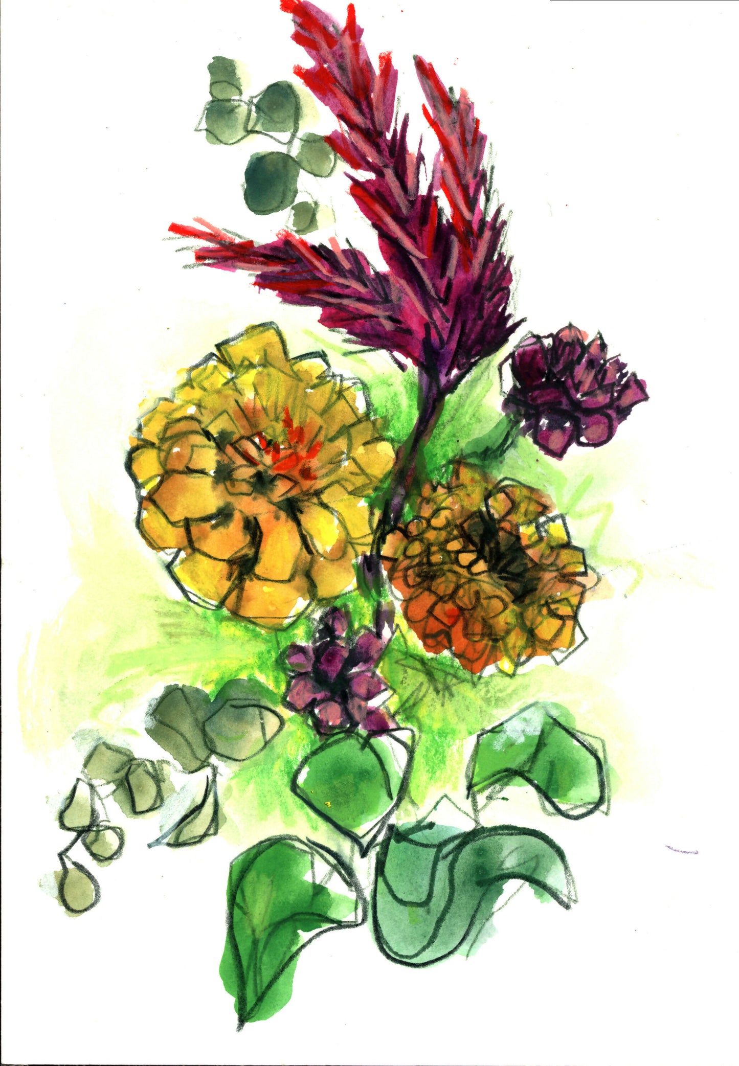 Wildflower Bouquet Mixed Media Watercolor