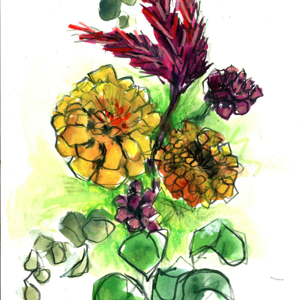 Wildflower Bouquet Mixed Media Watercolor
