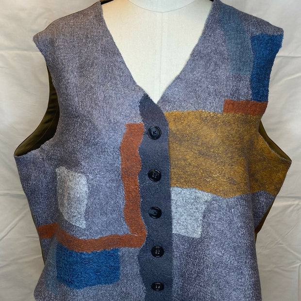 Patchwork Nuno Felted Vest-Grey