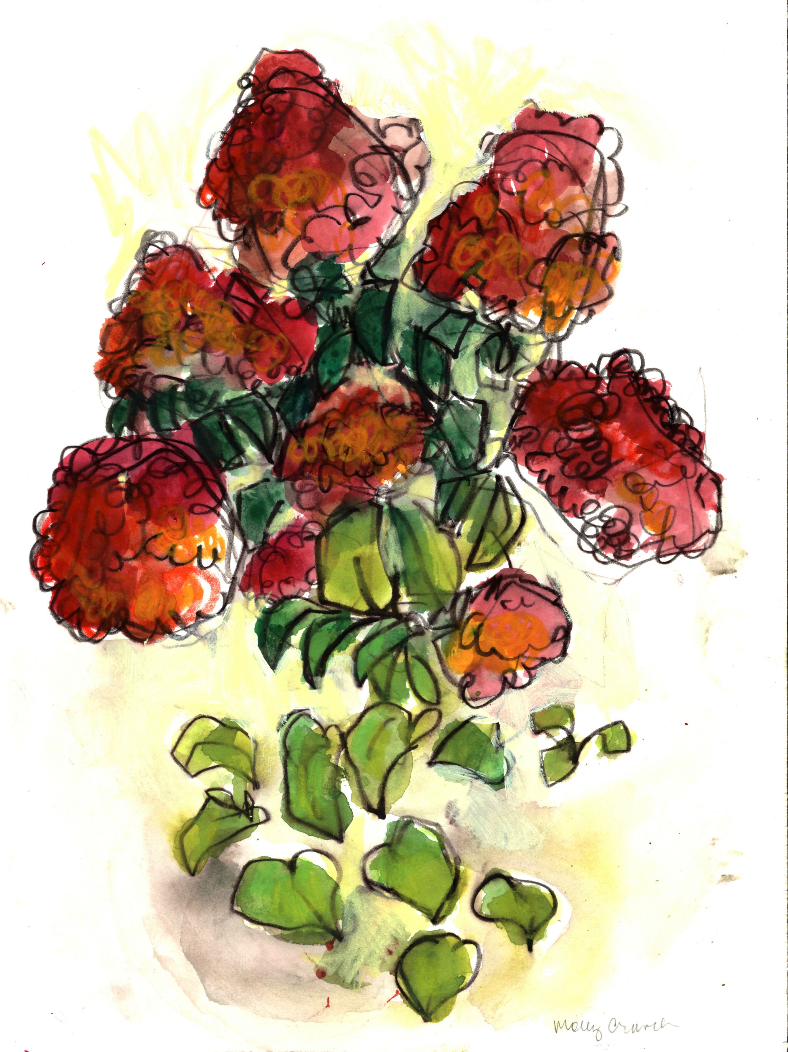 Wildflower Bouquet Mixed Media Watercolor, 9 x 12 unframed