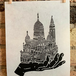 Basilica Sacre Coeur Hand | Sacre-CÅ“ur, Monmartre, Paris, France | Handscape | Linocut Print | Wall Art