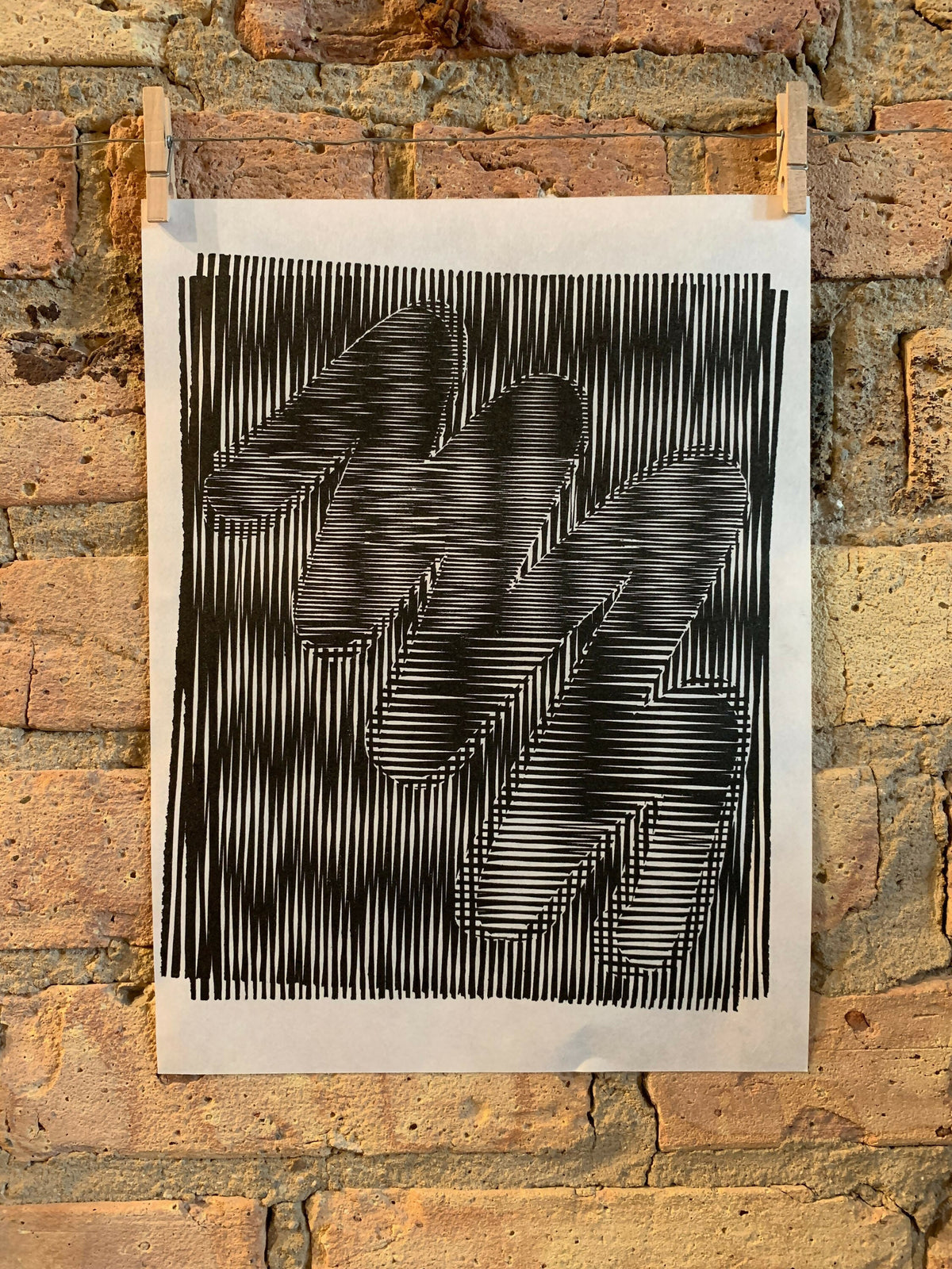 Round Brush / Moire 16 | Optical Illusion | Linocut Print | Wall Art