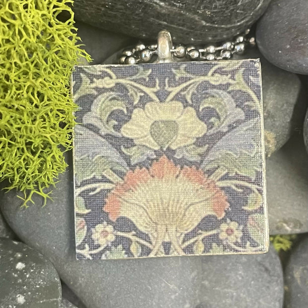 Glass vase with pink peonies. Square pendant