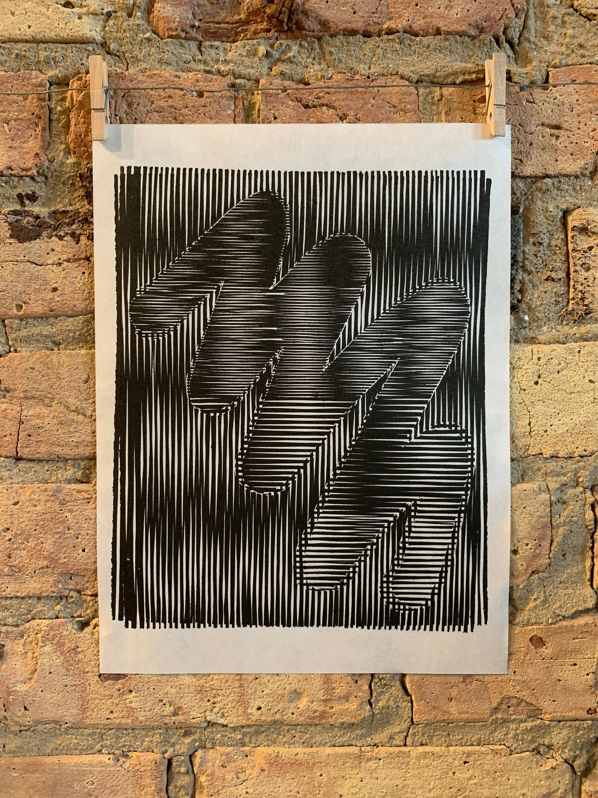 Round Brush / Moire 16 | Optical Illusion | Linocut Print | Wall Art
