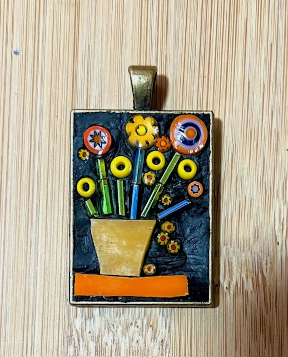 Mosaic Pendant: Flower Pot, Yellows and Orange