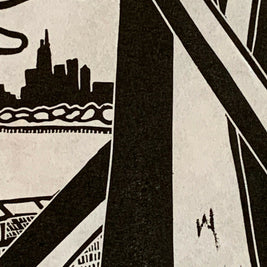 Lake Shore Drive 02 | Chicago Skyline | Linocut Print | Wall Art