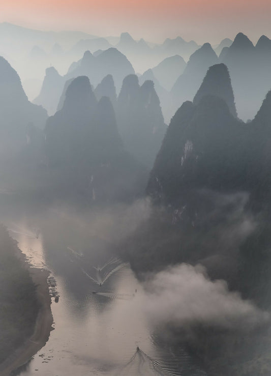 Sunrise over Yangshuo Mountains