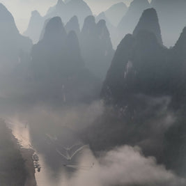 Sunrise over Yangshuo Mountains
