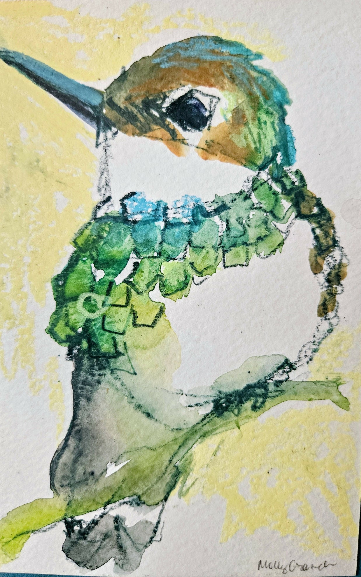 Pause, 5 x 7 Mixed Media Watercolor on Paper Framed