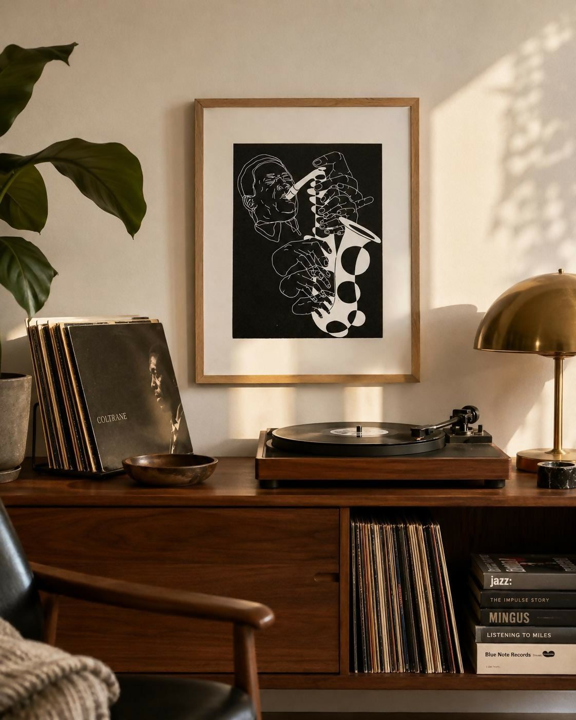 John Coltrane, 1965 | Jazz Sax Saxophone | Linocut Print | Wall Art